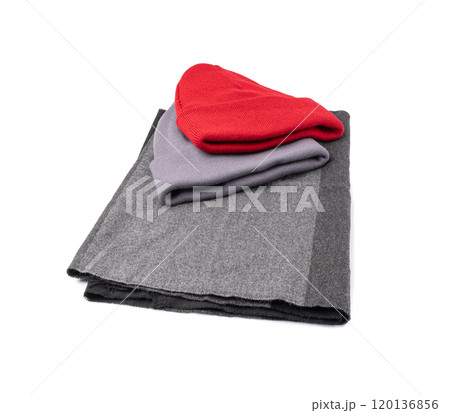 Winter Hat Isolated, Knitted Cap, Beige Winter Hat on White Background Winter Hat Isolated, Knitted Cap, Beige Winter Hat on White Background 120136856