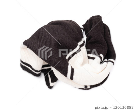 Striped Fabric Texture Isolated, Black and White Textile Pile, Soft Comfortable Material, Abstract Cloth 120136885