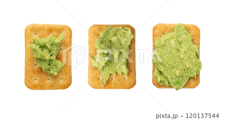 Avocado Smear Toast, Cracker Isolated, Sharwil Puree, Brown Avocados Paste, Fresh Alligator Pear Cream Avocado Smear Toast, Cracker Isolated, Sharwil Puree, Brown Avocados Paste, Fresh Alligator Pear Cream 120137544