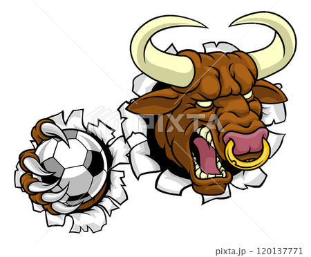 Bull Minotaur Longhorn Cow Soccer Mascot Cartoon 120137771