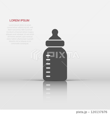 Baby bottle icon in flat style. Milk container vector illustration on white isolated background. Drink glass business concept. 120137876