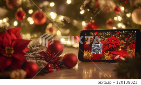 Elegant christmas card design with qr code for modern holiday greetings 120138023