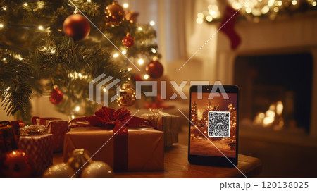Elegant christmas card with qr code for festive greetings design 120138025
