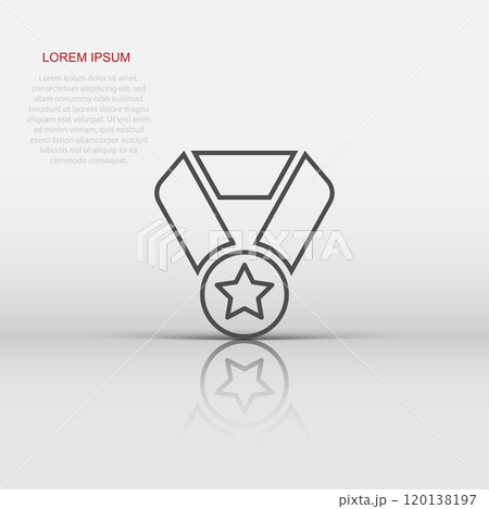 Medal icon in flat style. Prize sign vector illustration on white isolated background. Trophy award business concept. Medal icon in flat style. Prize sign vector illustration on white isolated background. Trophy award business concept. 120138197