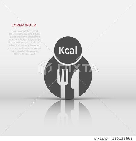 Kcal icon in flat style. Diet vector illustration on white isolated background. Calories business concept. 120138662