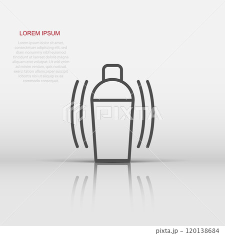Shaker cocktail icon in flat style. Alcohol bottle vector illustration on white isolated background. Bar drink business concept. Shaker cocktail icon in flat style. Alcohol bottle vector illustration on white isolated background. Bar drink business concept. 120138684