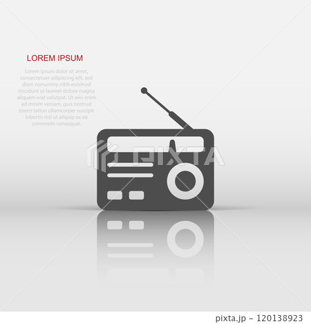 Radio icon in flat style. Fm broadcast vector illustration on white isolated background. Radiocast business concept. Radio icon in flat style. Fm broadcast vector illustration on white isolated background. Radiocast business concept. 120138923