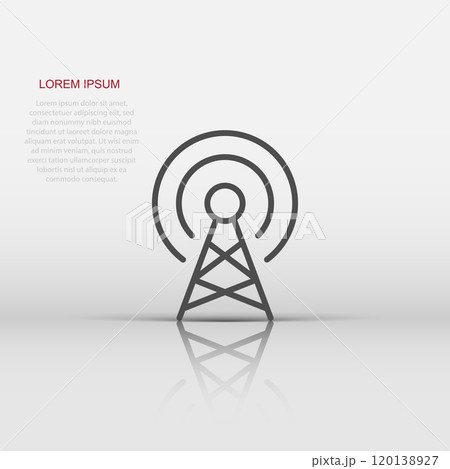 Antenna tower icon in flat style. Broadcasting vector illustration on white isolated background. Wifi business concept. Antenna tower icon in flat style. Broadcasting vector illustration on white isolated background. Wifi business concept. 120138927