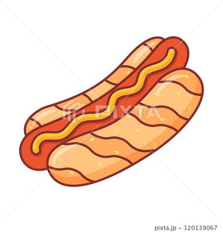 Hotdog icon in flat style. Hot dog fastfood vector illustration on isolated background. Bun with sausage sign business concept. 120139067