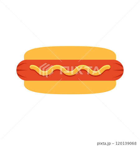 Hotdog icon in flat style. Hot dog fastfood vector illustration on isolated background. Bun with sausage sign business concept. 120139068