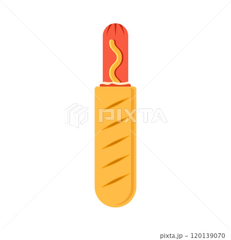 Hotdog icon in flat style. Hot dog fastfood vector illustration on isolated background. Bun with sausage sign business concept. 120139070