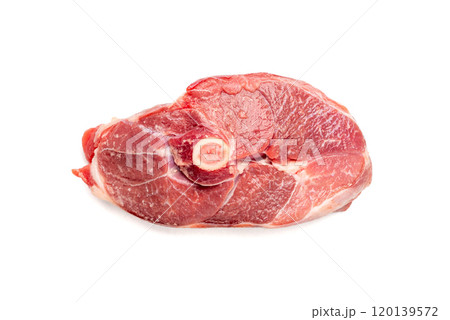 Raw mutton leg fillet isolated, lamb meat pieces, tenderloin or mutton sirloin meat. Fresh sheep fillet 120139572