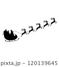 Santa Claus rides reindeer in a sleigh sled.  120139645