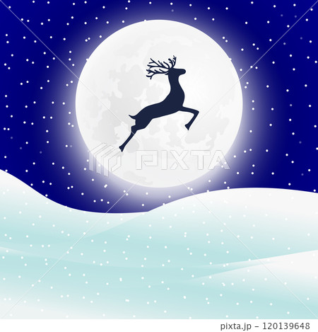 Reindeer silhouette the background of the moon  120139648