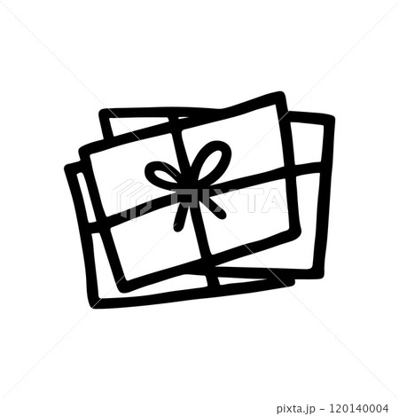 Doodle closed envelopes pile icon or logo, hand drawn with thin black line 120140004