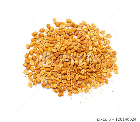 Spicy peanuts isolated, heeng jeera pea nuts mixture, Indian namkeen, roasted salty nut snack Spicy peanuts isolated, heeng jeera pea nuts mixture, Indian namkeen, roasted salty nut snack 120140024