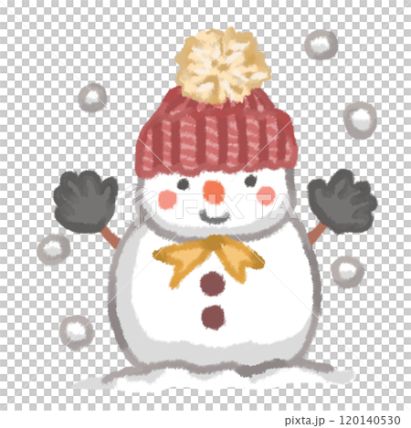 Cute snowman in a red knitted hat with pom-poms 120140530