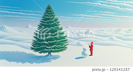 クリスマスの朝に雪だるまを作る女の子 クリスマスの朝に雪だるまを作る女の子 120141287