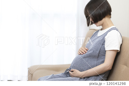 リビングで寛ぐ妊婦さんのイメージ　(写真素材) 120141298