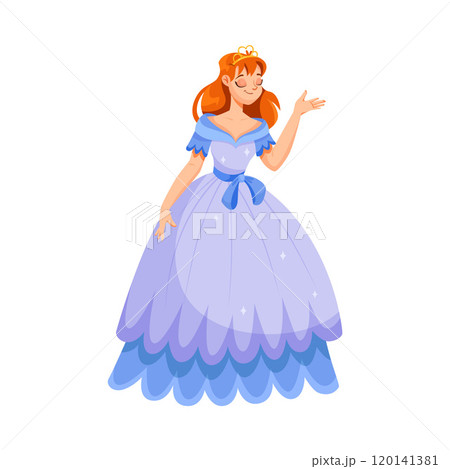 Girl Princess in Pretty Dress and Attire Standing and Smiling Vector Illustration 120141381