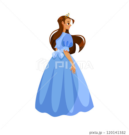 Girl Princess in Pretty Dress and Attire Standing and Smiling Vector Illustration 120141382