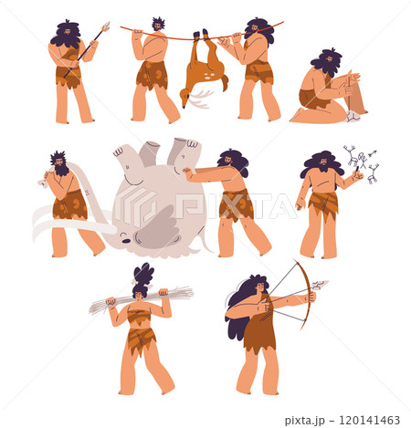 Primitive People Character and Caveman in Loincloth Vector Set 120141463