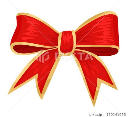 Red bow with golden decor. Vector isolated illustration Red bow with golden decor. Vector isolated illustration 120141956