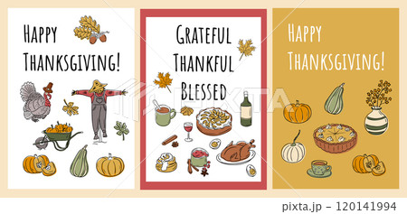 Set of thanksgiving banners with doodles 120141994
