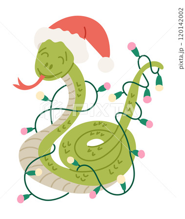 Funny vector hand drawn snake in Santas hat 120142002