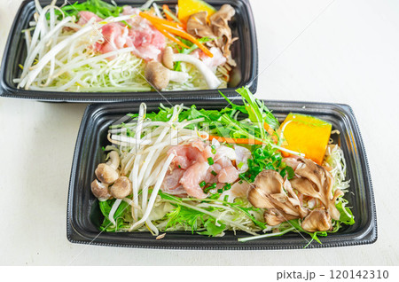 レンジで蒸し野菜と鶏肉・豚肉セット 120142310