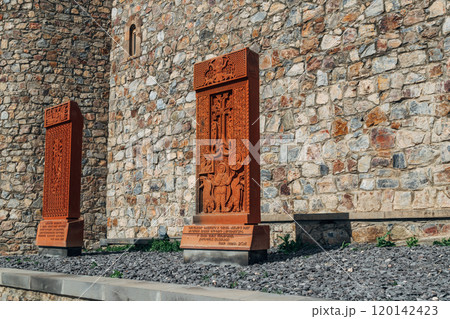 Bas-relief in the Khor Virap Monastery near the Mount Ararat at the border between Armenia and Turkey 120142423