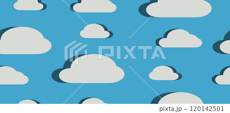 Seamless horizontal background. Blue sky with white clouds patterned design for banner, cover, web, social media, poster. Vector illustration. 120142501