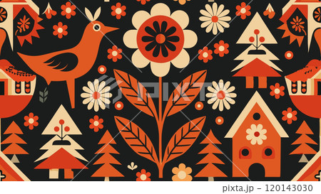 Scandinavian Folk Patterns Seamless Background  120143030