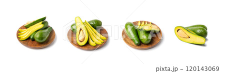 Avocado Isolated, Whole Avokado, Green Avocados Slice, Fresh Alligator Pear, Long Avocado Fruit 120143069