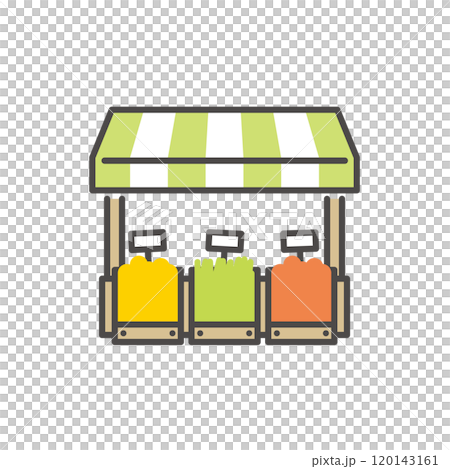 Vector illustration icon of a greengrocer's stall at a busy farmers market 120143161