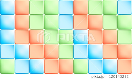 Mosaic jigsaw puzzle pattern with multi colored tiles of square cubes. Random bright copy space for design of web pages and interface. 3D vector background 120143252