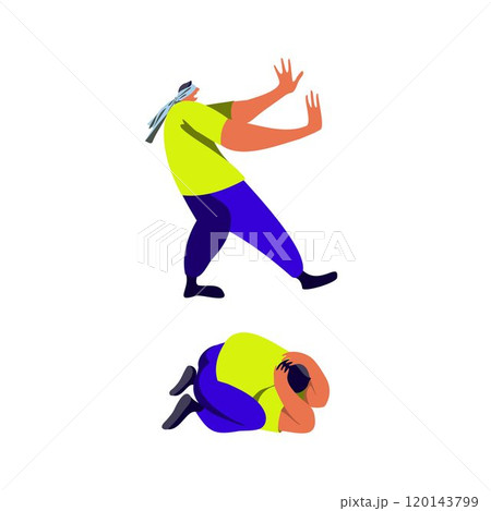 Seek and hide game, a blindfolded character trying to catch another player 120143799
