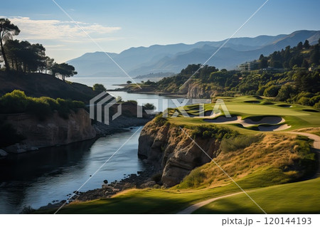 beautiful landscape with a golf course 120144193