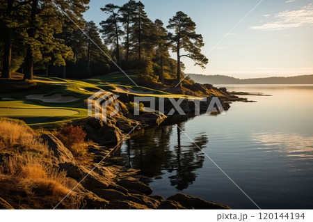 beautiful landscape with a golf course 120144194