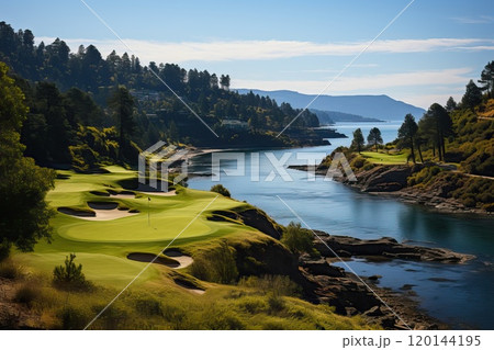 beautiful landscape with a golf course 120144195