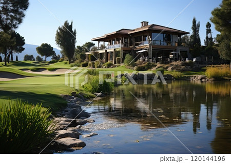 House and golf course in summer. 120144196