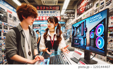 パソコンショップで働く若い女性店員 120144407