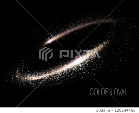 Isolated design element, golden oval frame with sparkling tinsel on black background Isolated design element, golden oval frame with sparkling tinsel on black background 120144456