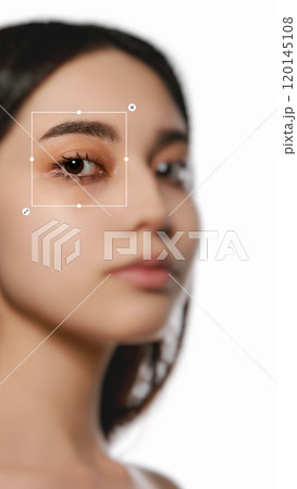 Focus of female eye with natural makeup. Yong woman with clean, spotless skin, well-defined brows and lashes. Minimalist beauty and natural skincare Focus of female eye with natural makeup. Yong woman with clean, spotless skin, well-defined brows and lashes. Minimalist beauty and natural skincare 120145108
