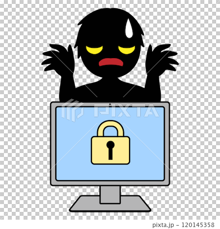 Locked computer and hacker material 120145358