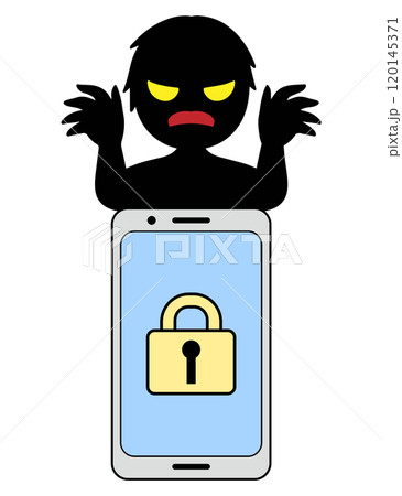 鍵が閉まっているスマホと悪人のイメージの素材 120145371