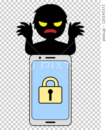 Image of a locked smartphone and a villain 120145371