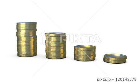 Golden coin stacks, decline tendency concept, 3D illustration 120145579