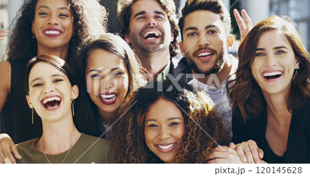Were positive about business. Cropped shot of a group of happy businesspeople standing in their workplace lobby. 120145628