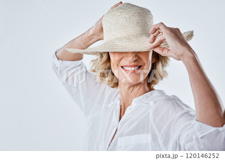 Embrace every phase for what it is. Cropped shot of a mature woman looking stylish against a white background. 120146252